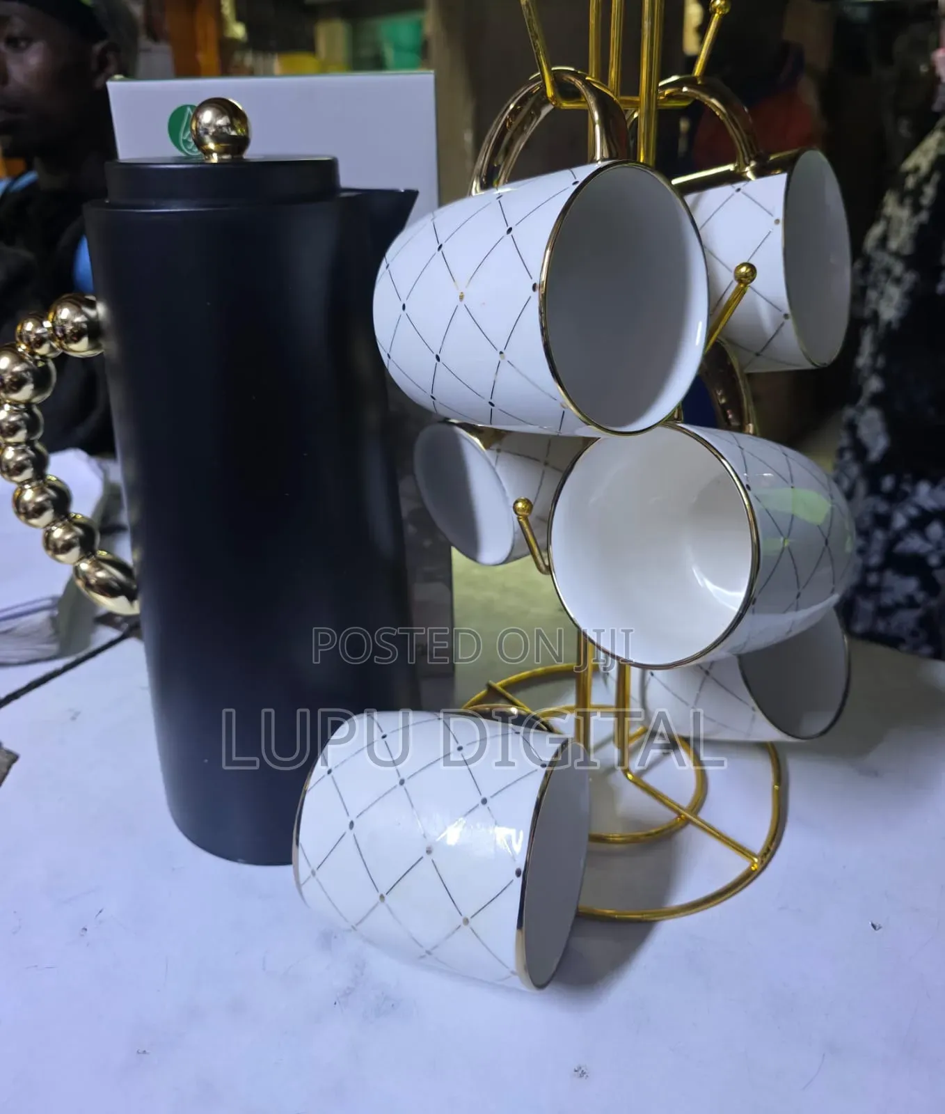 Tea Set 1 LTR Flask White Marble or Wooden 6 PCS Mugs