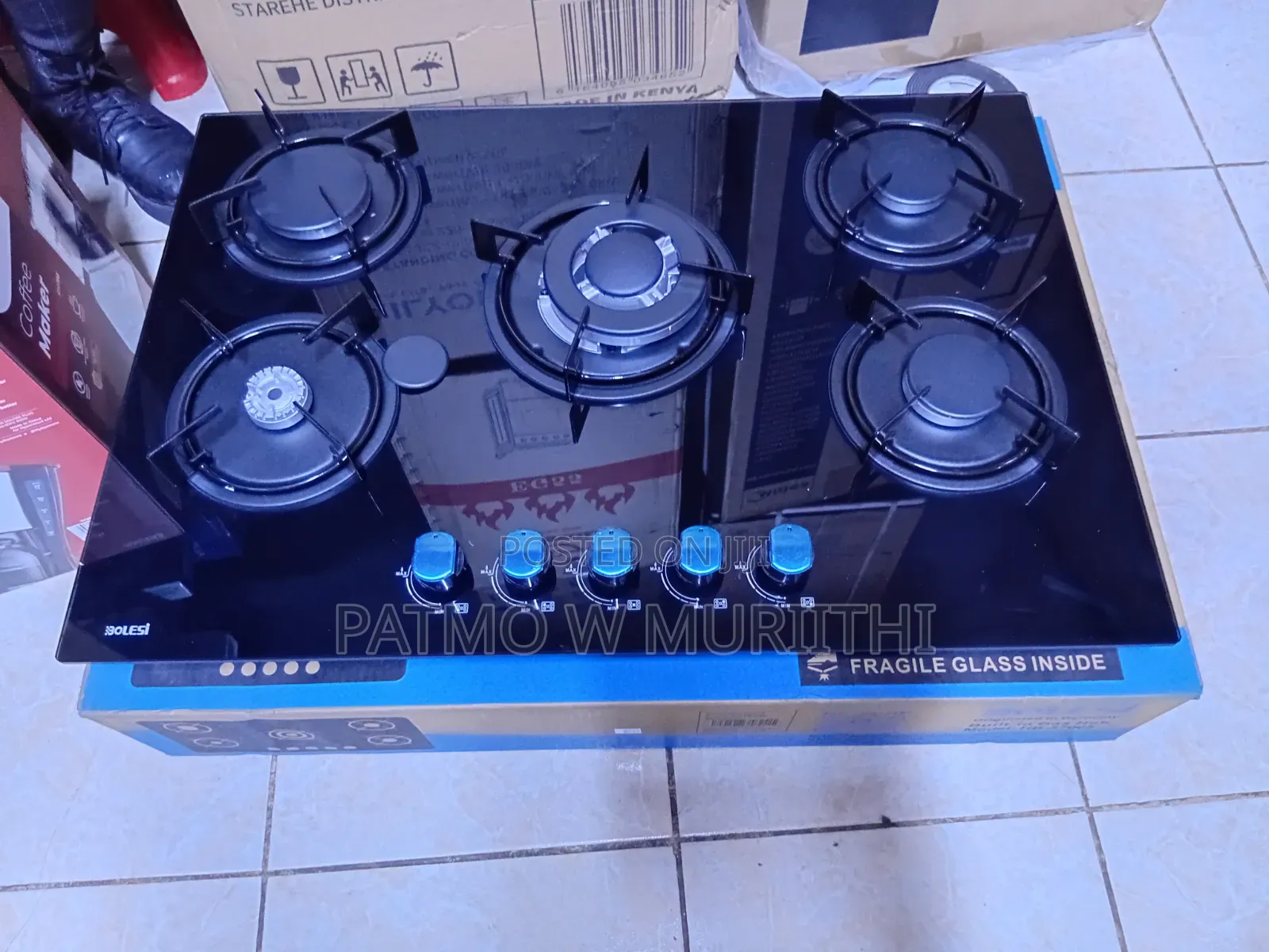 Bolesi Inbuilt 5 Burner Full Gas Tampered Glass Cooker