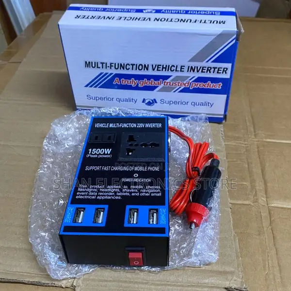 1500w Car Power Inverter 12v/24v to 220v -4 Usb Ports, Type C, Black