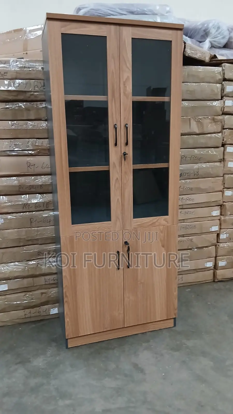 Office Cabinet : Brown Oak Office Filing Cabinet With 2 Glass Doors