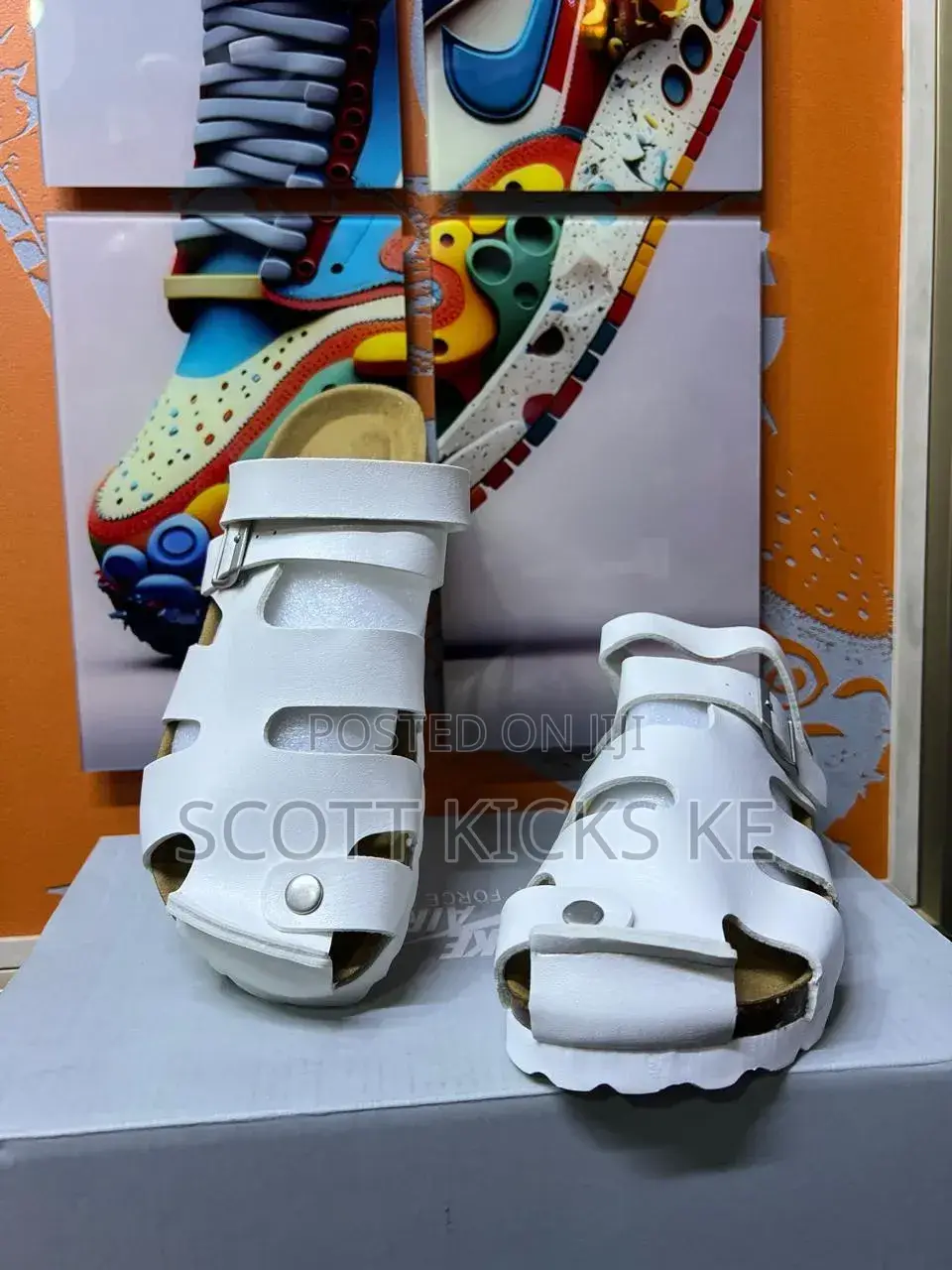 Buckle Leather Cork Sandals “White”