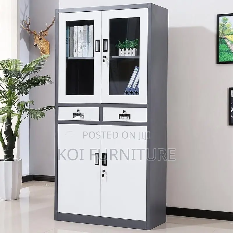 Office Cabinet : Two-Door Steel Office Cabinet -Half-Glass Doors,