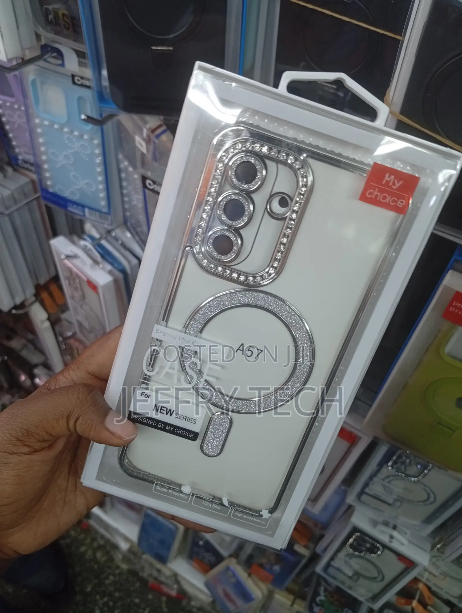 Crystal-Plated Clear Magnetic Phone Case for a Samsung A57.