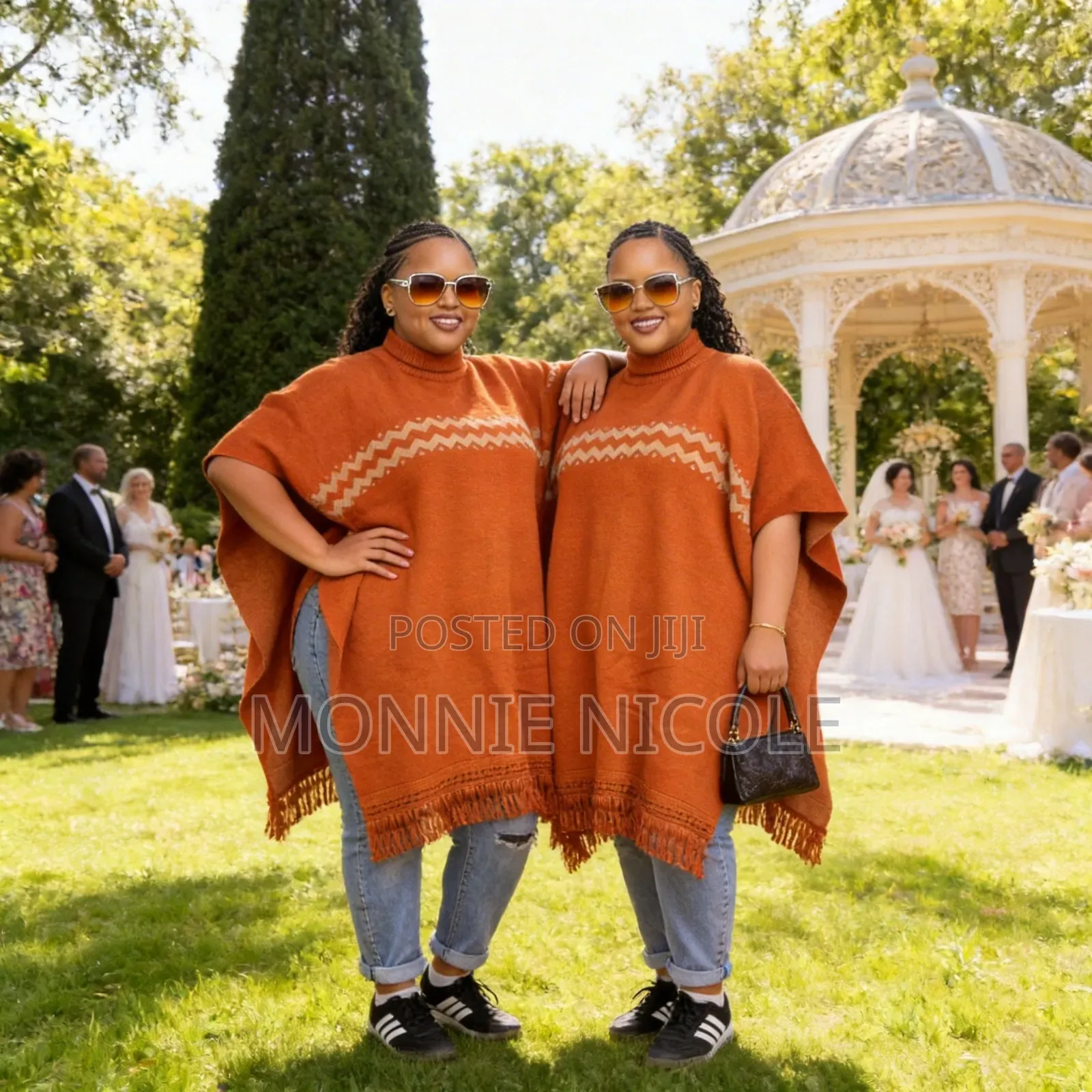 Free Size Burnt Orange Fabric Fringe Poncho