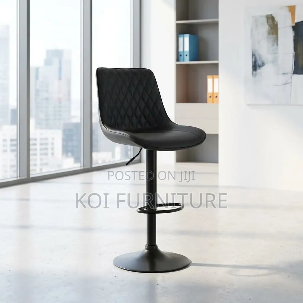 Bastool : Modern Adjustable Bar Stool With Black Faux Leather,