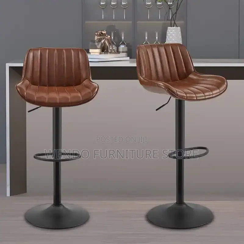 Barstools; Leather Reclining Height Swivel Kitchen Barstools