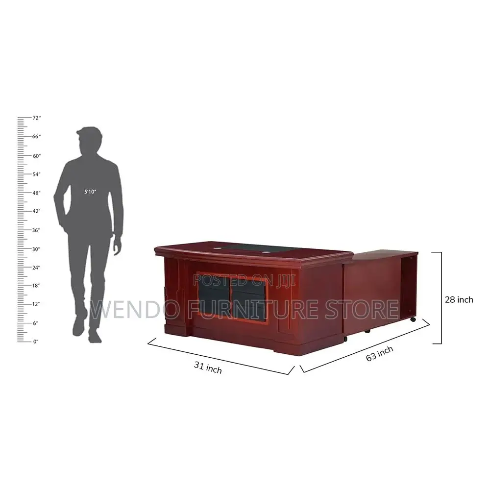 Office Desk; 1.8 Meters Mahogany Spacious Top Desk With L Shape