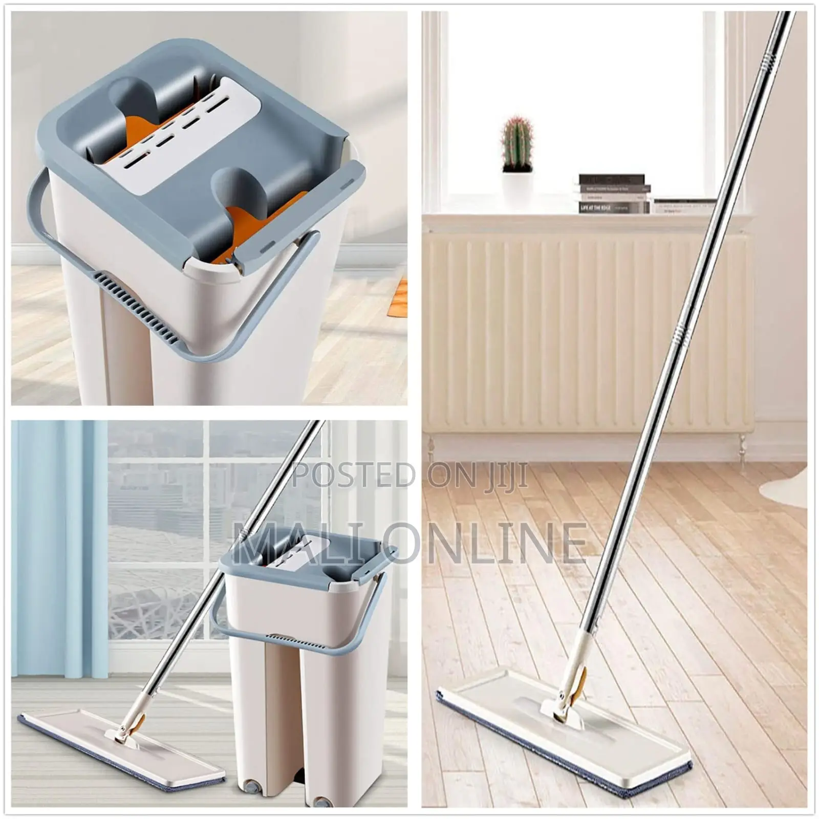 Magic Mop With Bucket 360° Rotating Flat Squeeze Mop 2 Microfiber Pads