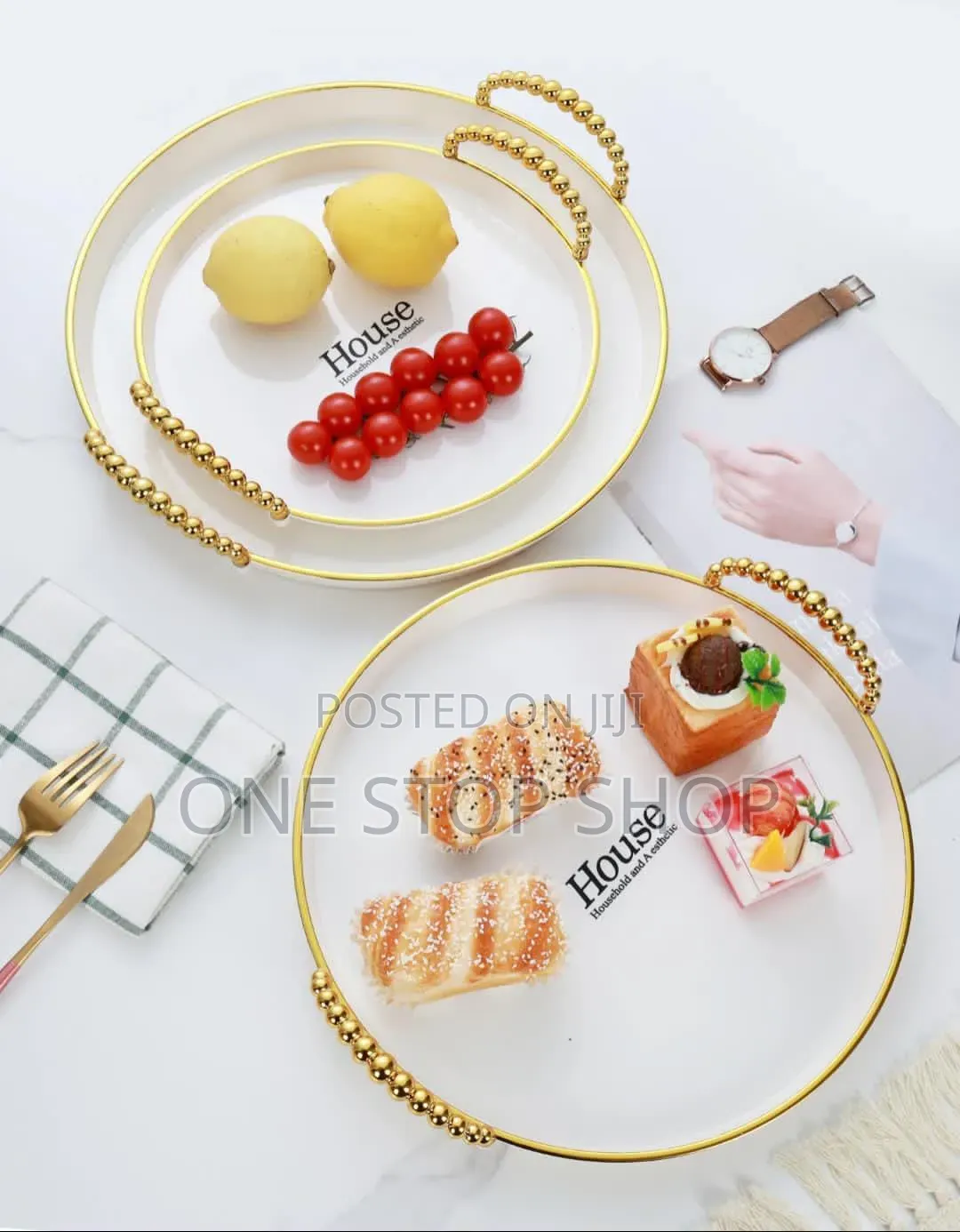3pc Round White_gold Unique Dining Trays