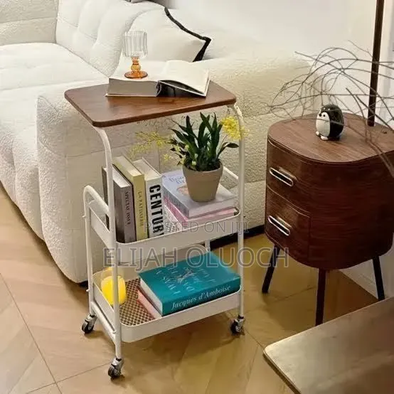 42*30x76cm Wooden Top Double Mesh Trays Trolley Rack