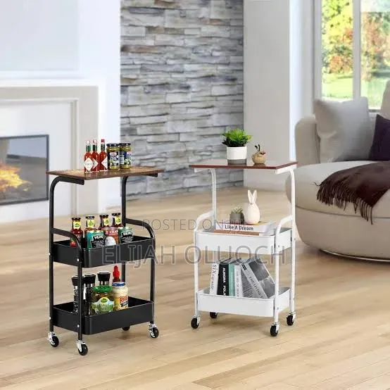 42*30x76cm Wooden Top Double Mesh Trays Trolley Rack