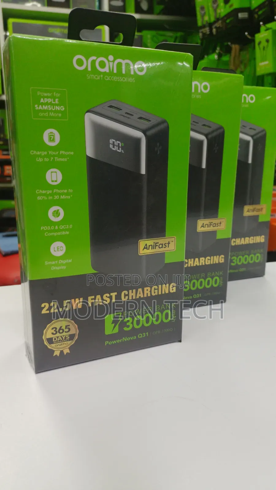 Oraimo 22.5w Fast Charging Power Bank 30000mah Usb-C Pd