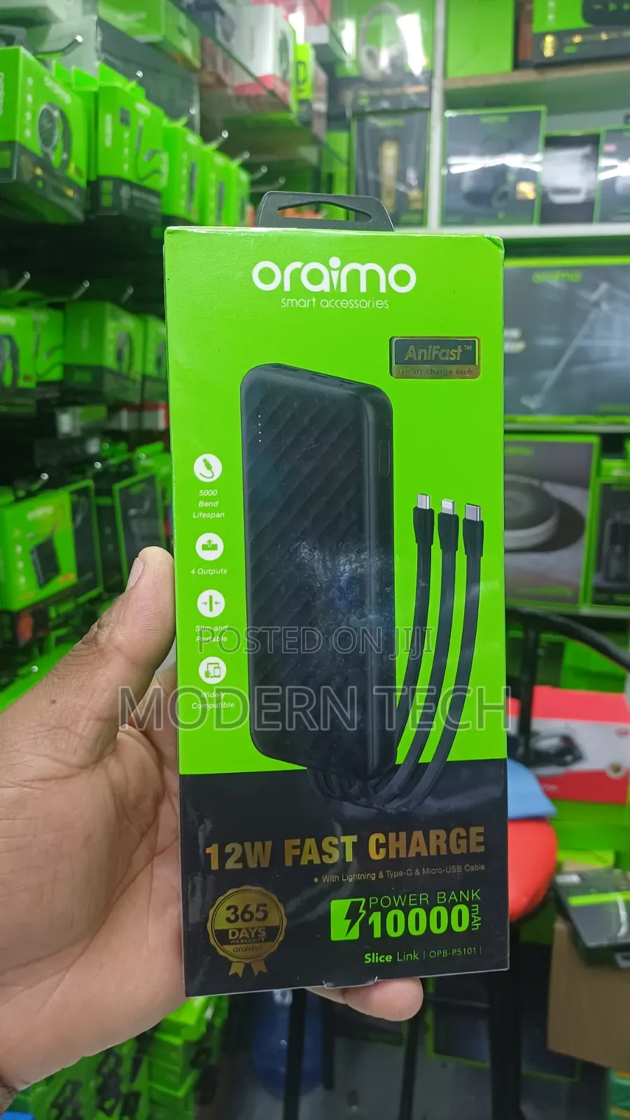 Oraimo Slice Link 10000mah 12w Inbuilt Cables Power Bank