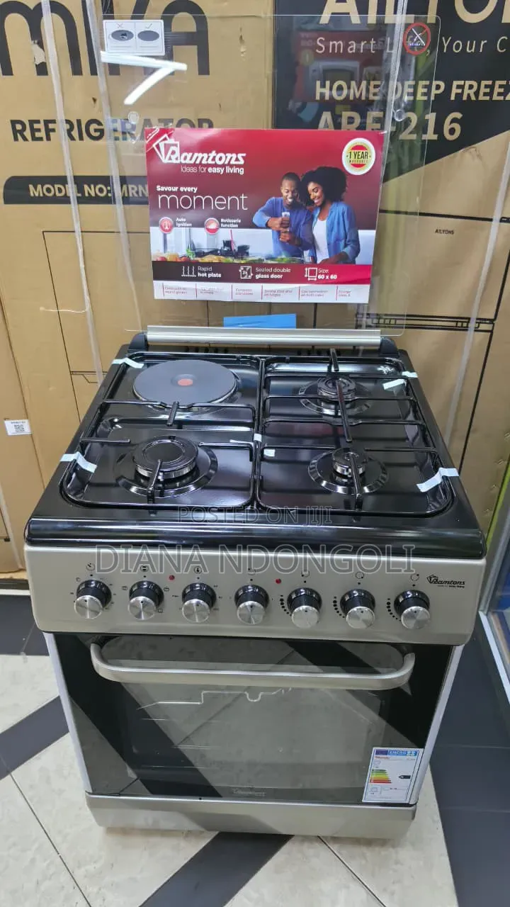 Ramtons Standing Cooker 3 Gas + 1 Electric Burner Electric Oven