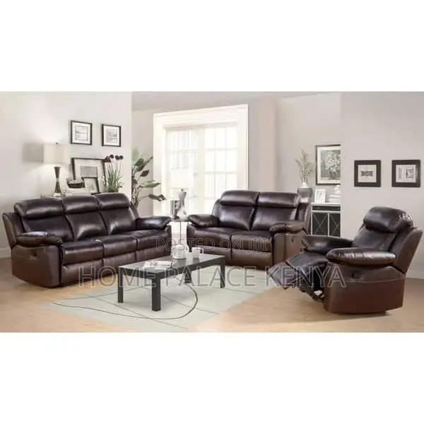 Recliner Sofa: 6 Seater Brown Leather Reclining Sofa Set