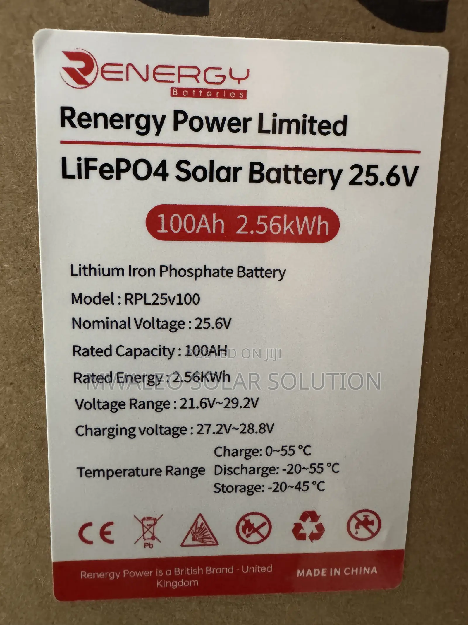 Renergy Lifepo4 Solar Battery 25.6v