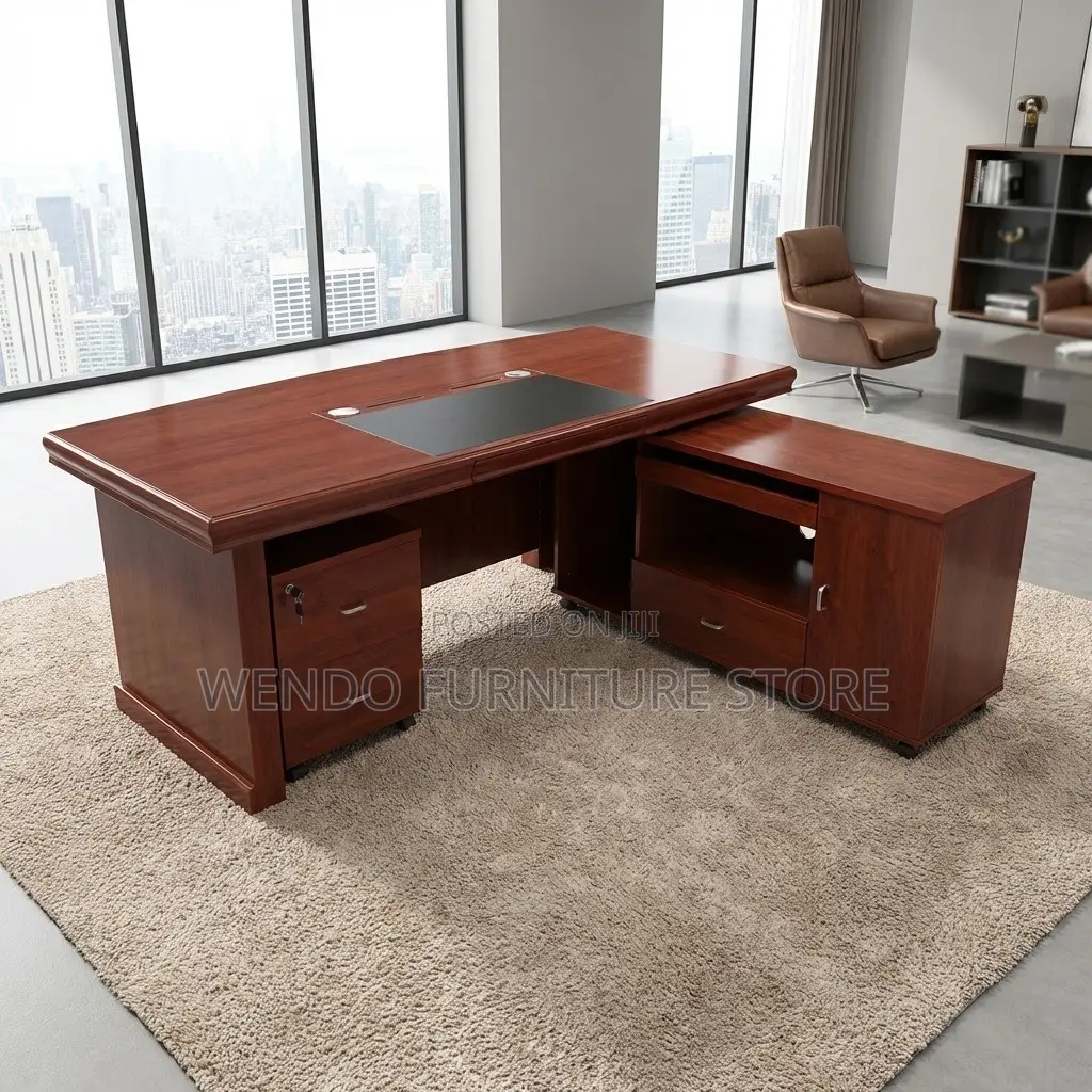 Office Desk : 1.8m Luxurious Mahogany L-Shaped Executive Office Desk