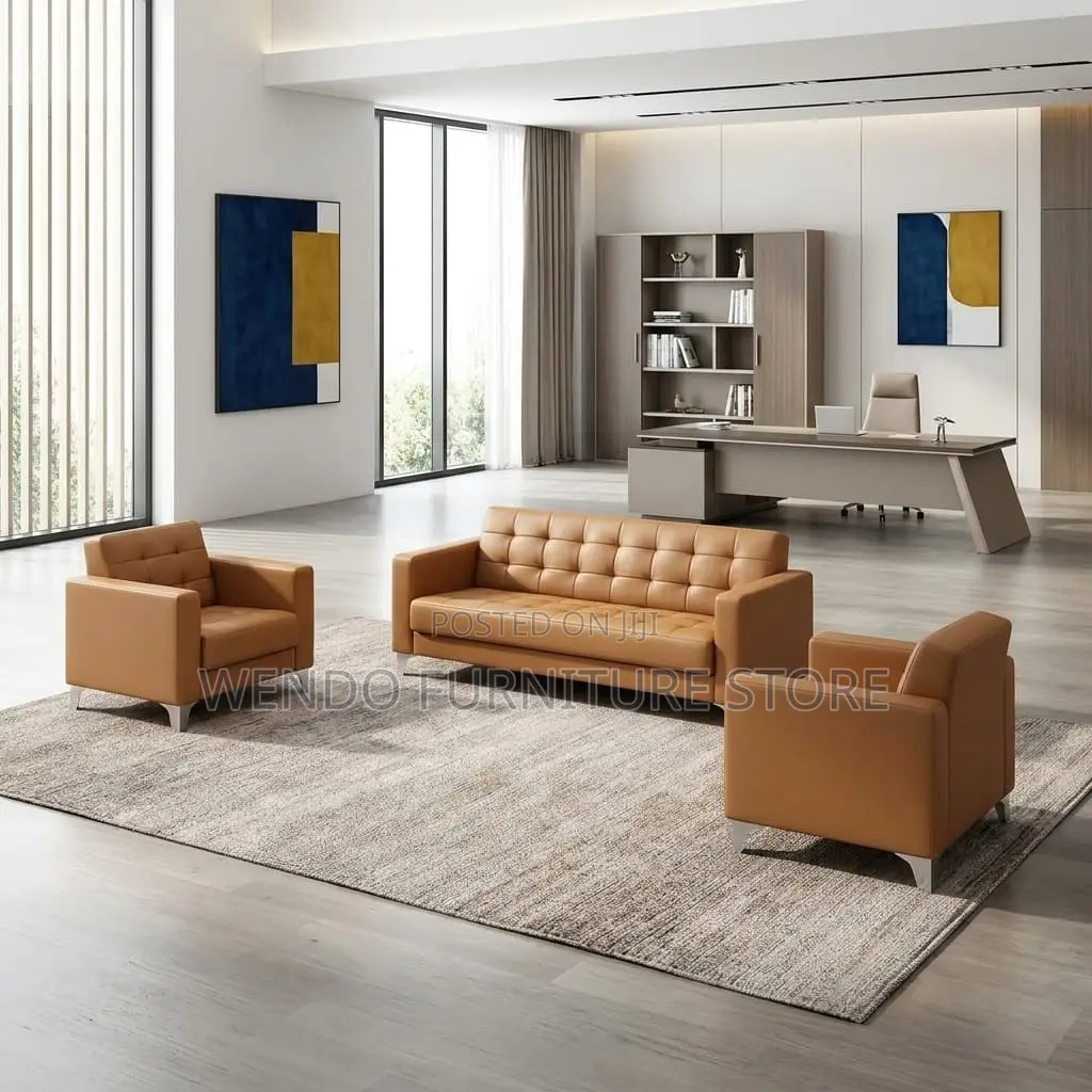 Office Sofa : 5 Seater Modern Brown Executive Office Sofa