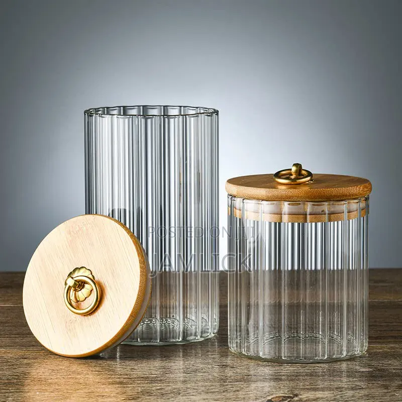 Glass Storage Containers With Bamboo Lid Golden Pull Ring - Pm