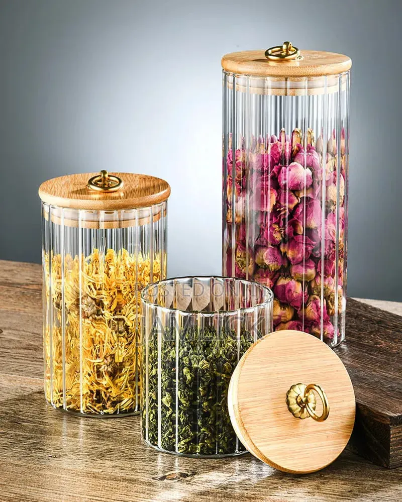 Glass Storage Containers With Bamboo Lid Golden Pull Ring - Pm