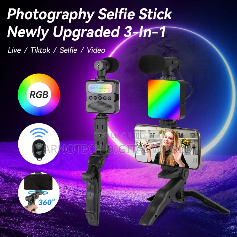 Ay-49 Rgb Vlogging Kit With Mic Tripod Remote