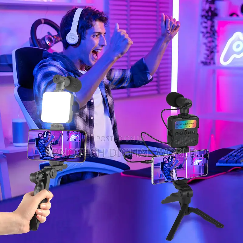 Ay-49 Rgb Vlogging Kit With Mic Tripod Remote