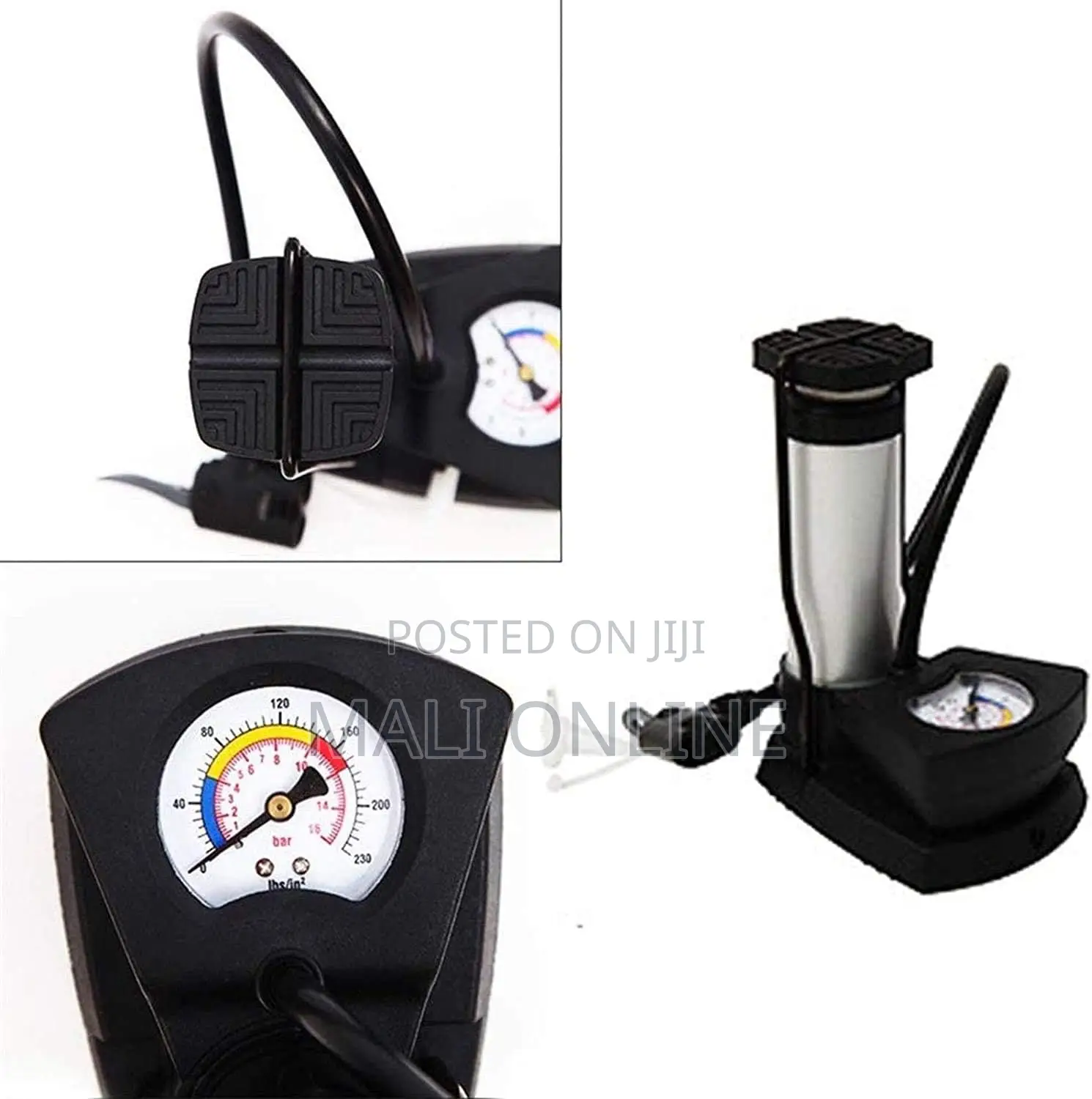 Foot Pump Air Inflator Portable Tyre Pump With Pressure Gaugee