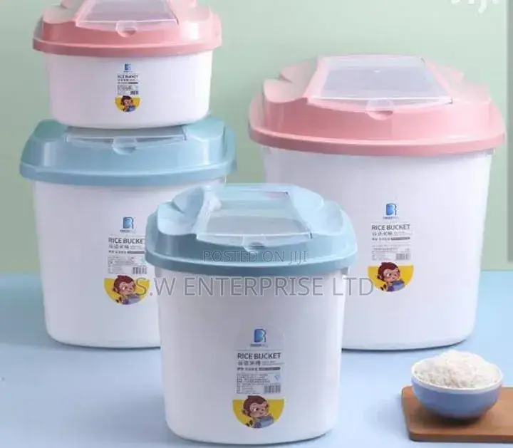 Plastic Rice Bucket With Measuring Cup