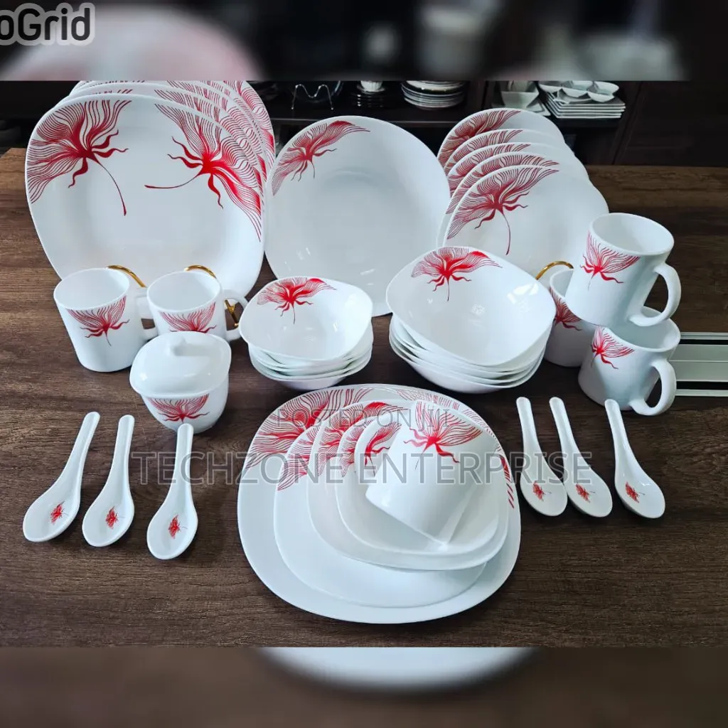 39 Pieces Square Opal Glass Dinner Set Dishwasher Friendly 
