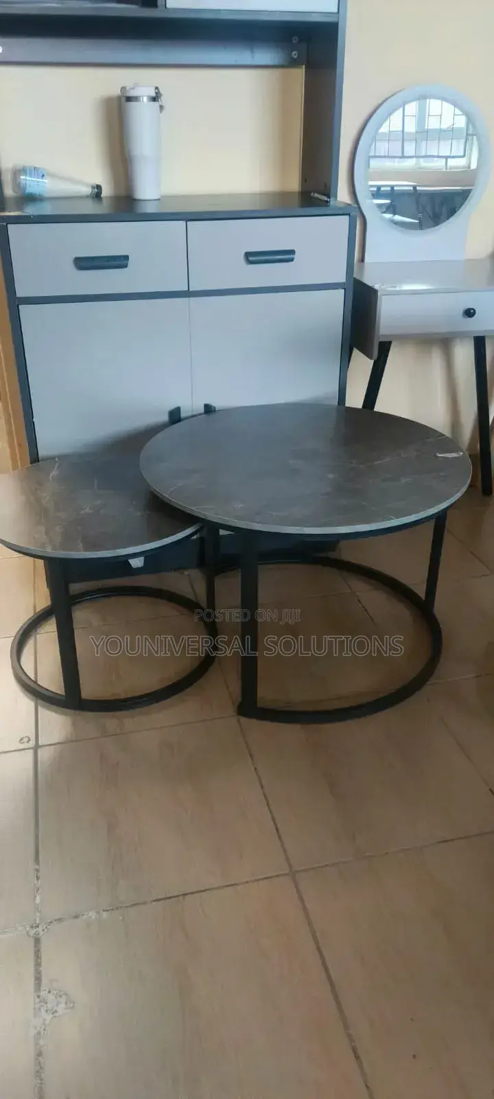 Grey Nesting Coffee Table Marble Effect (Mdf)