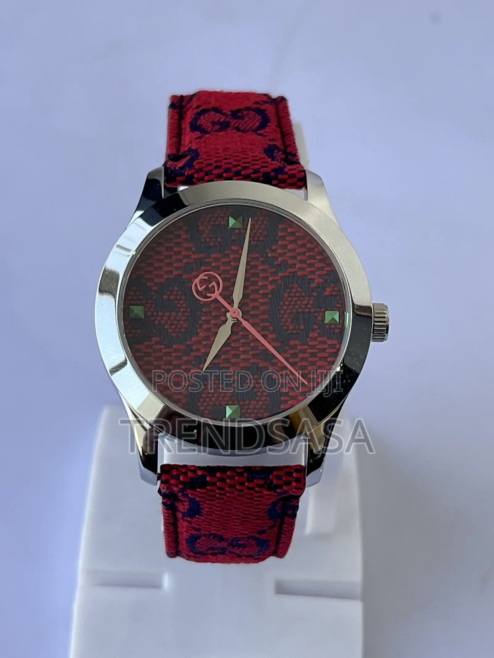 Gucci Red Canvas Silver Bezel Watch
