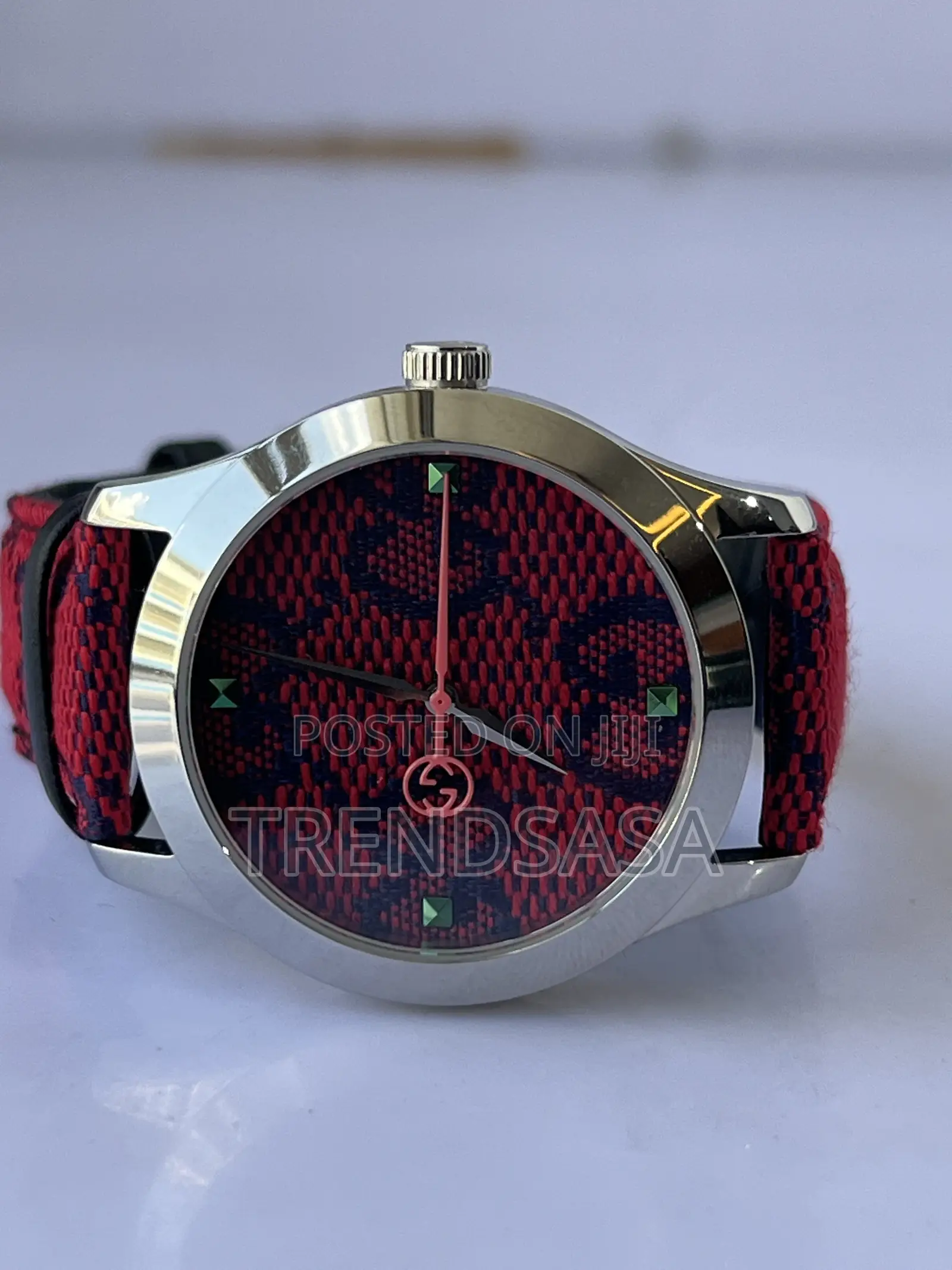Gucci Red Canvas Silver Bezel Watch