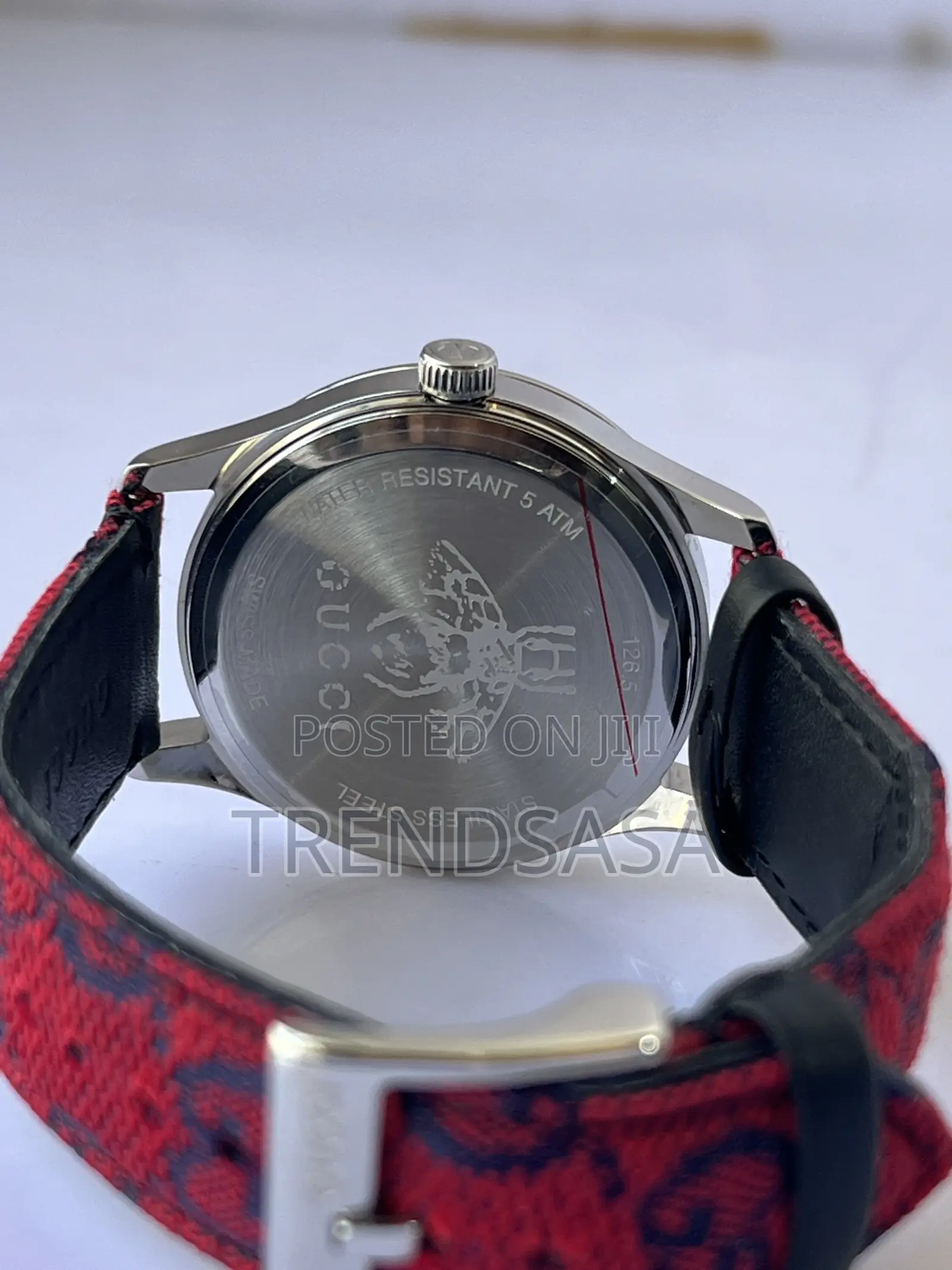 Gucci Red Canvas Silver Bezel Watch