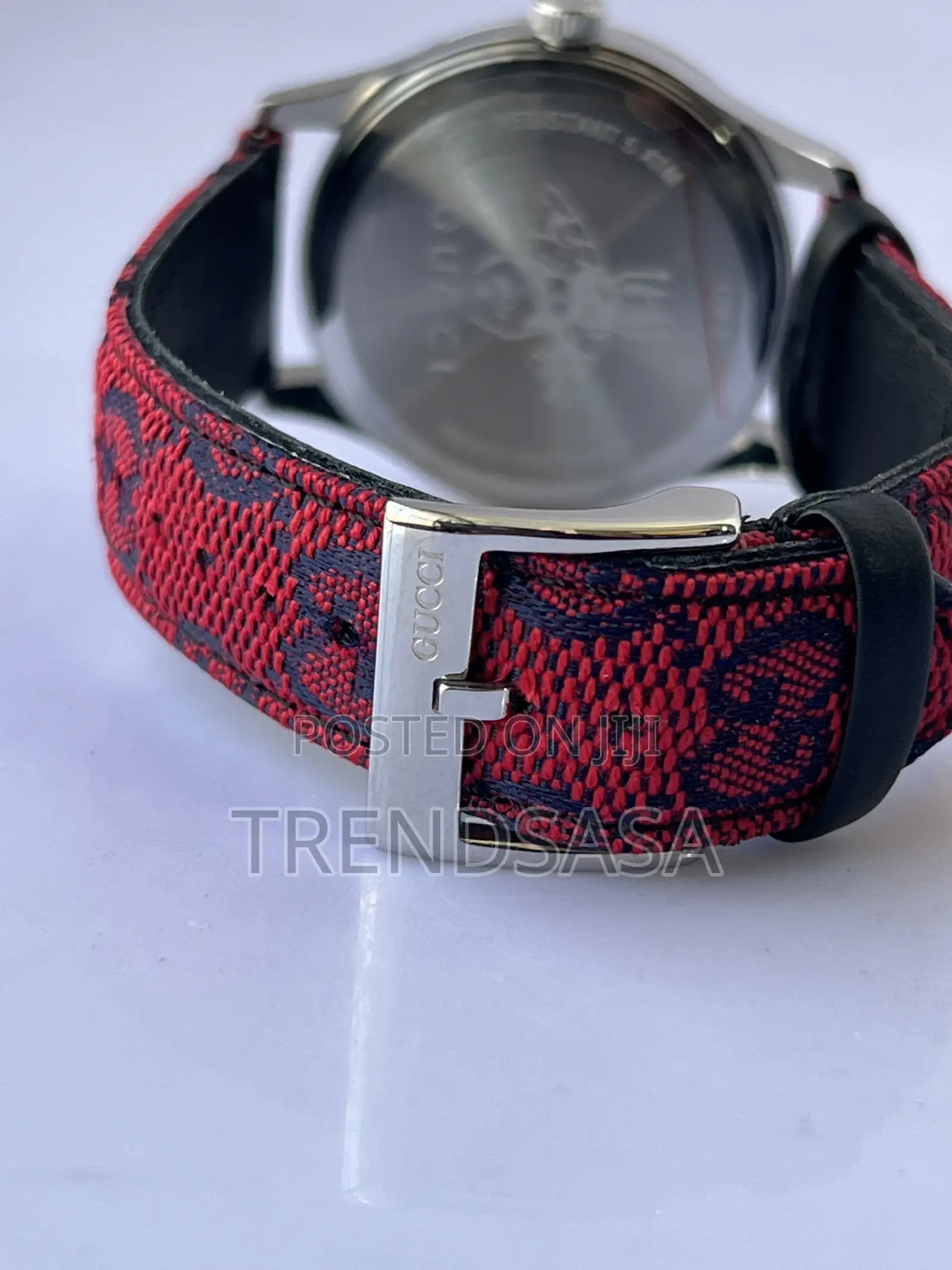 Gucci Red Canvas Silver Bezel Watch