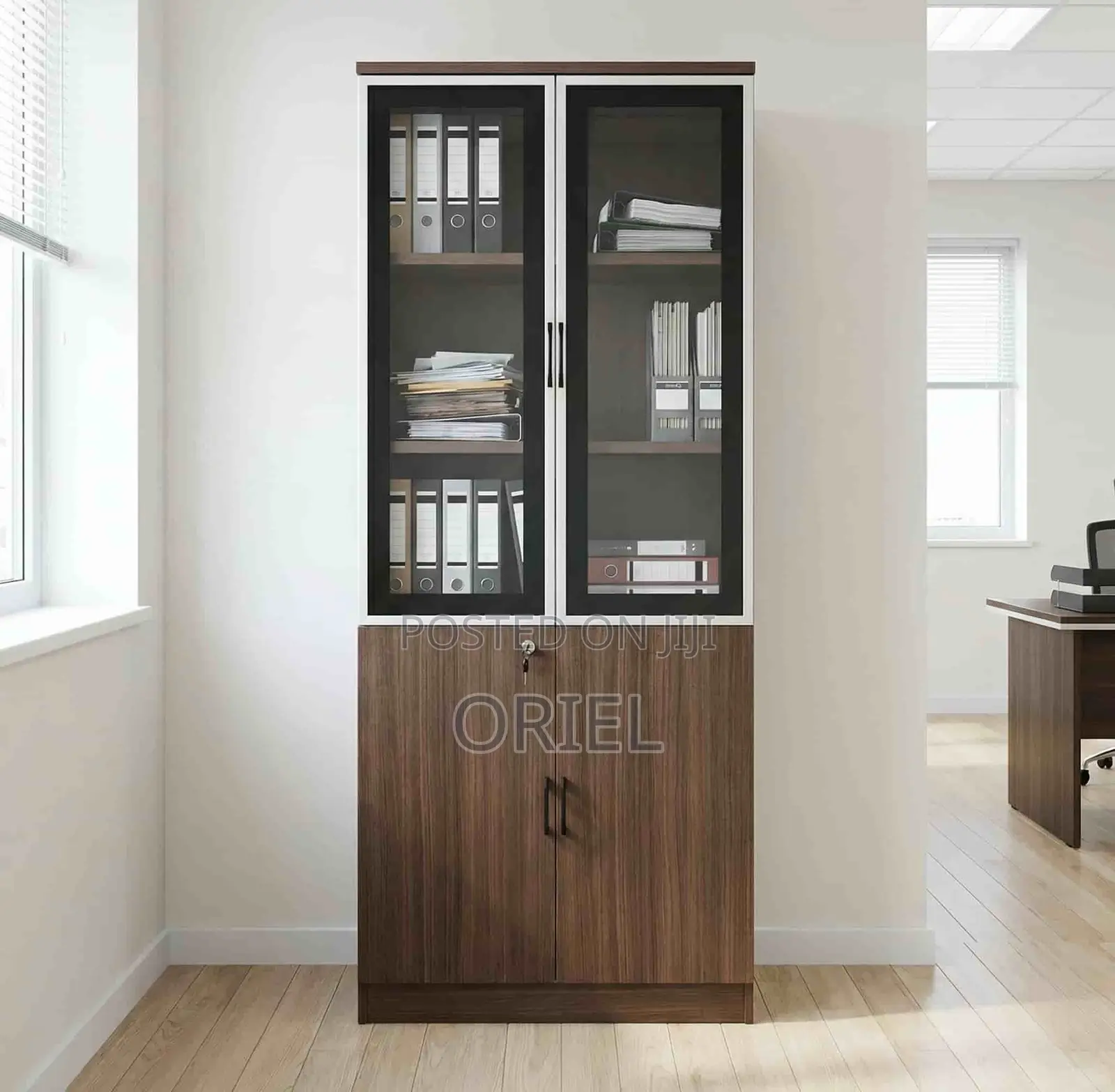 Office Cabinet : Glass Wood 2-Door Office Storage Cabinet