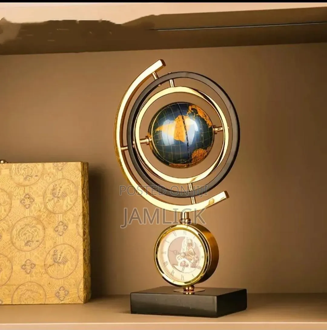 Gold Clock Globe With Marble Base - Gh
