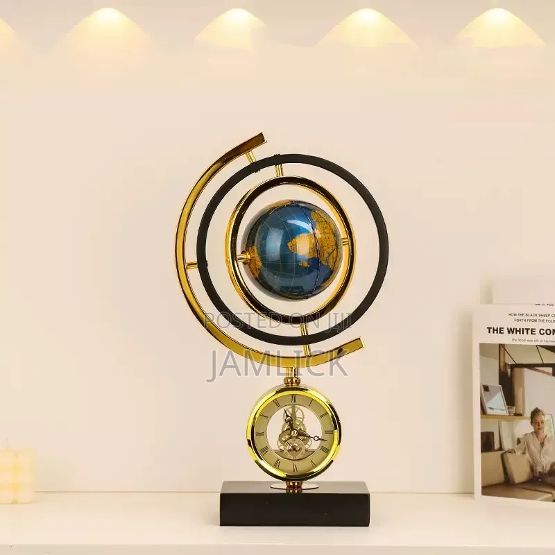 Gold Clock Globe With Marble Base - Gh