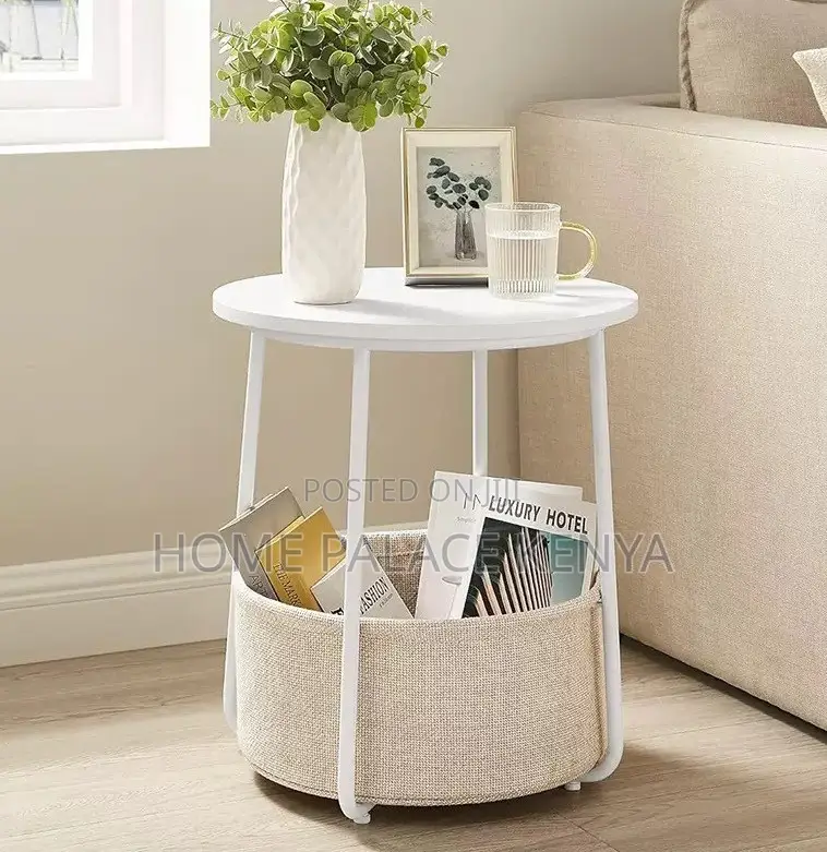 End Table: Small Coffee Table With Fabric Basket Storage