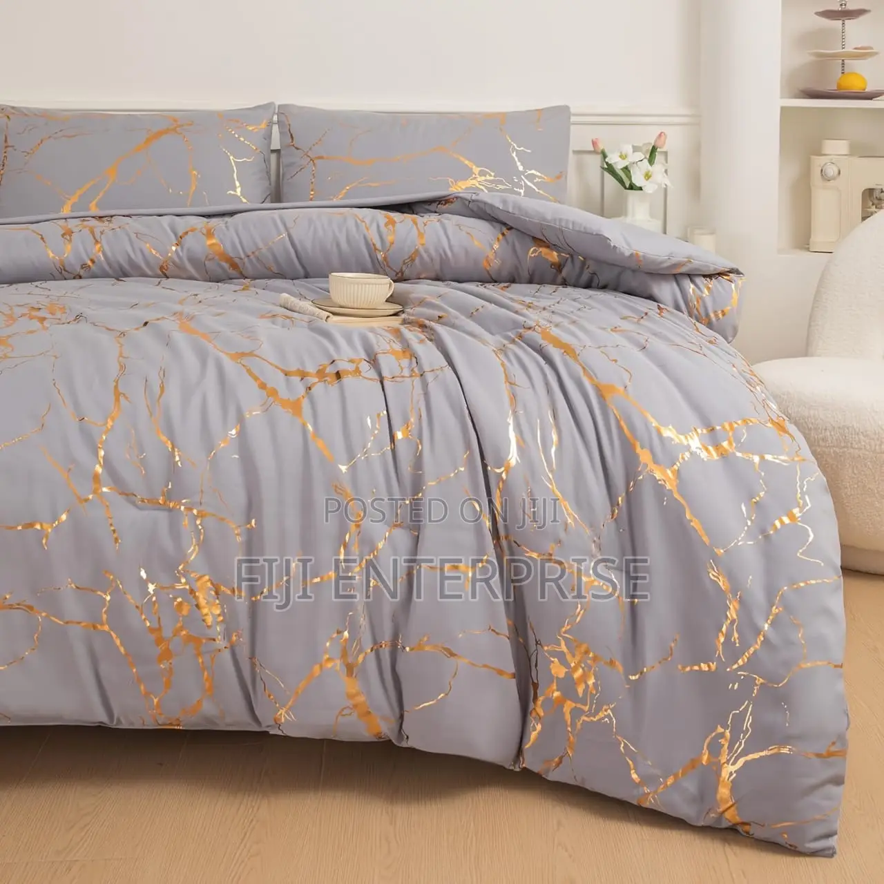 Luxury Gold Marble Foil Texture Duvet Cover Set – 6×6 6×7 | Cotton