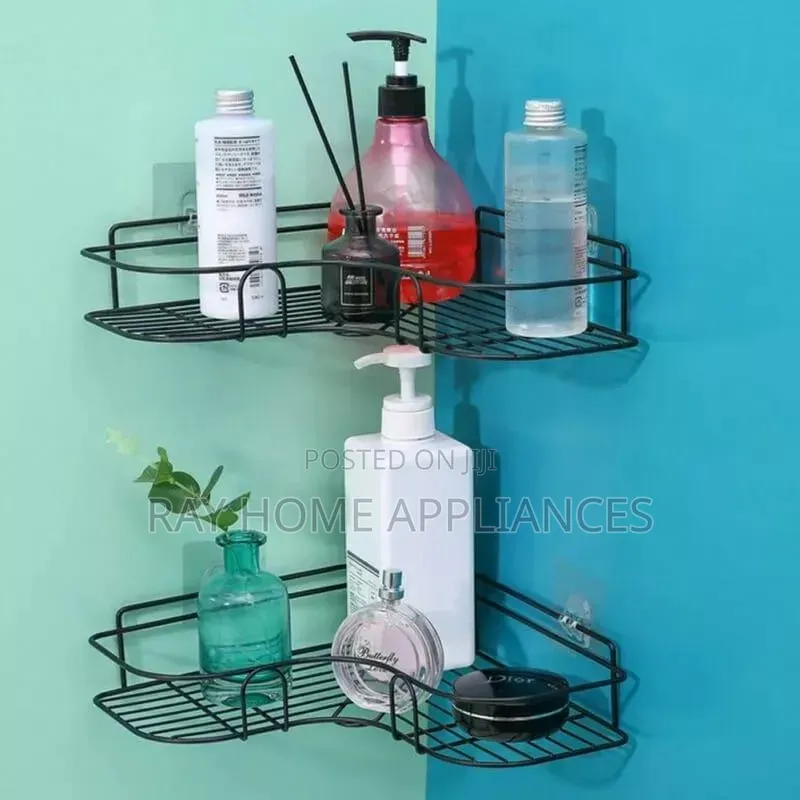 Triangular Storage Corner Shelves Material: Metallic Black in Colour
