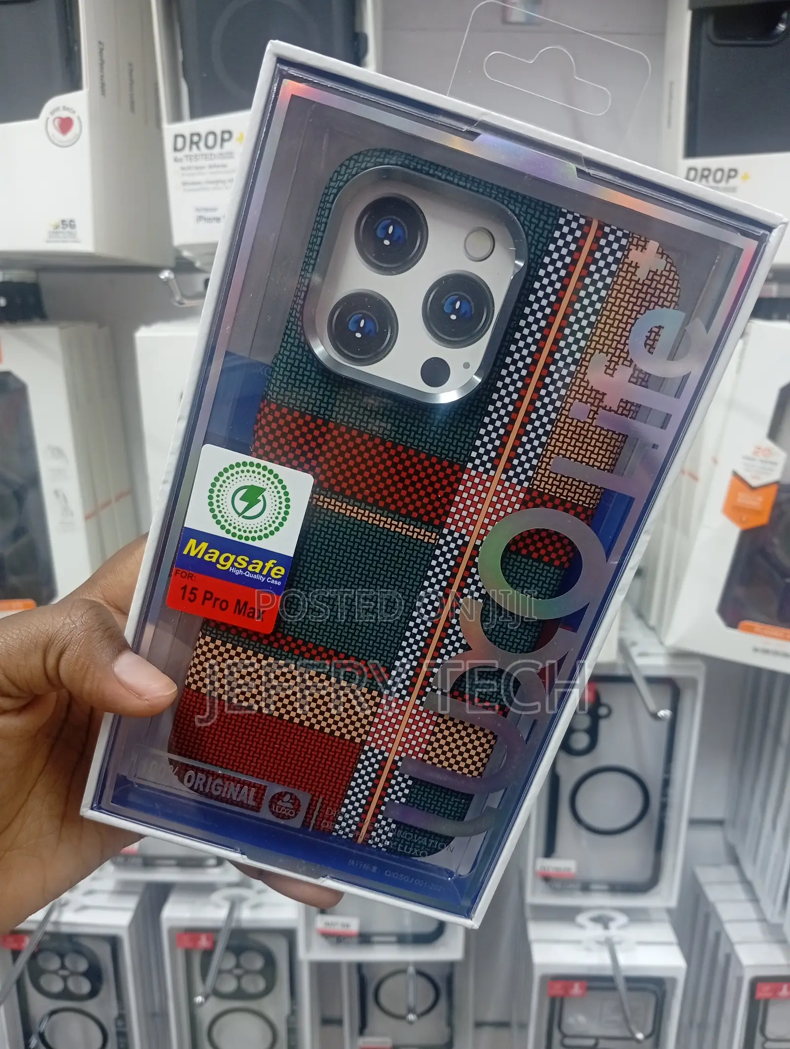 iPhone 15 Pro Max Featuring a Multicolor Tartan Design.
