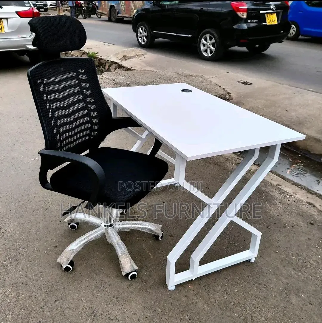 Metallic Study Desk and Office Chair – Modern Workspace Solution