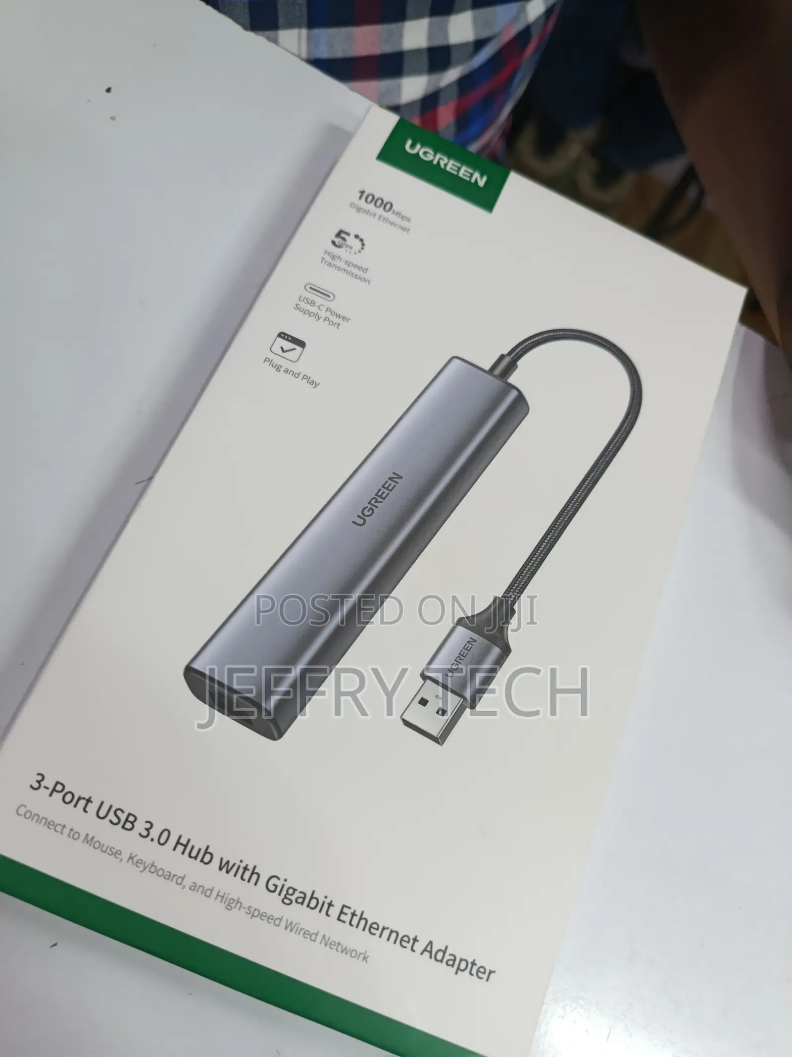 Ugreen Usb-C to Gigabit Ethernet Adapter With 3 Usb 3.0 Ports.