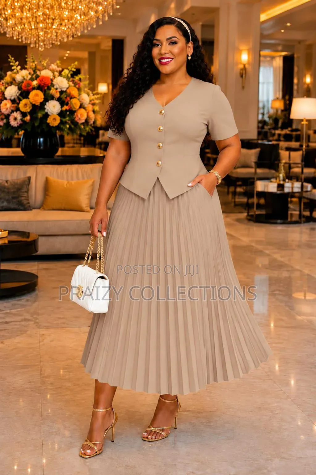 Elegant 2pc Top+Pleated Skirt