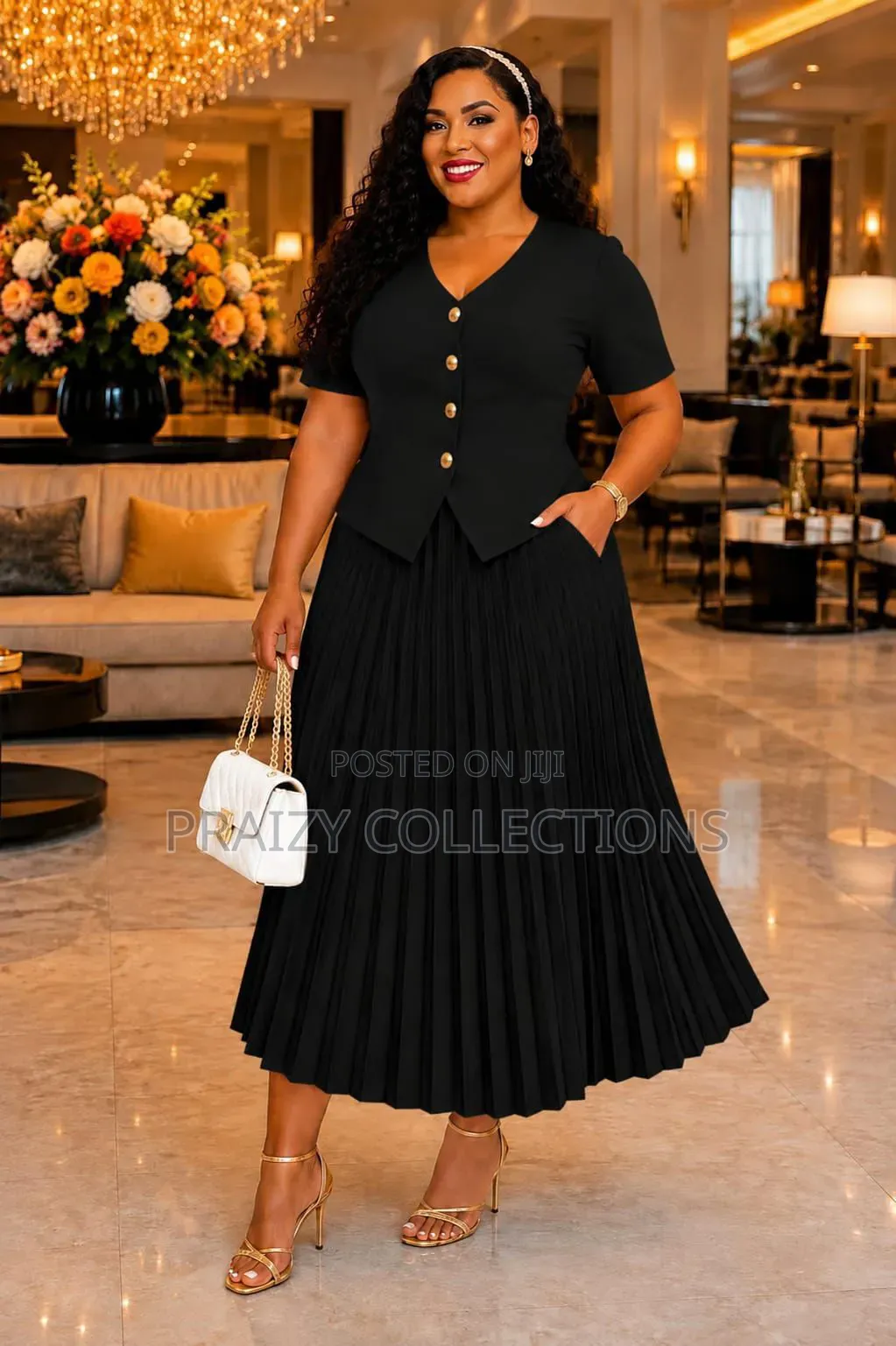 Elegant 2pc Top+Pleated Skirt