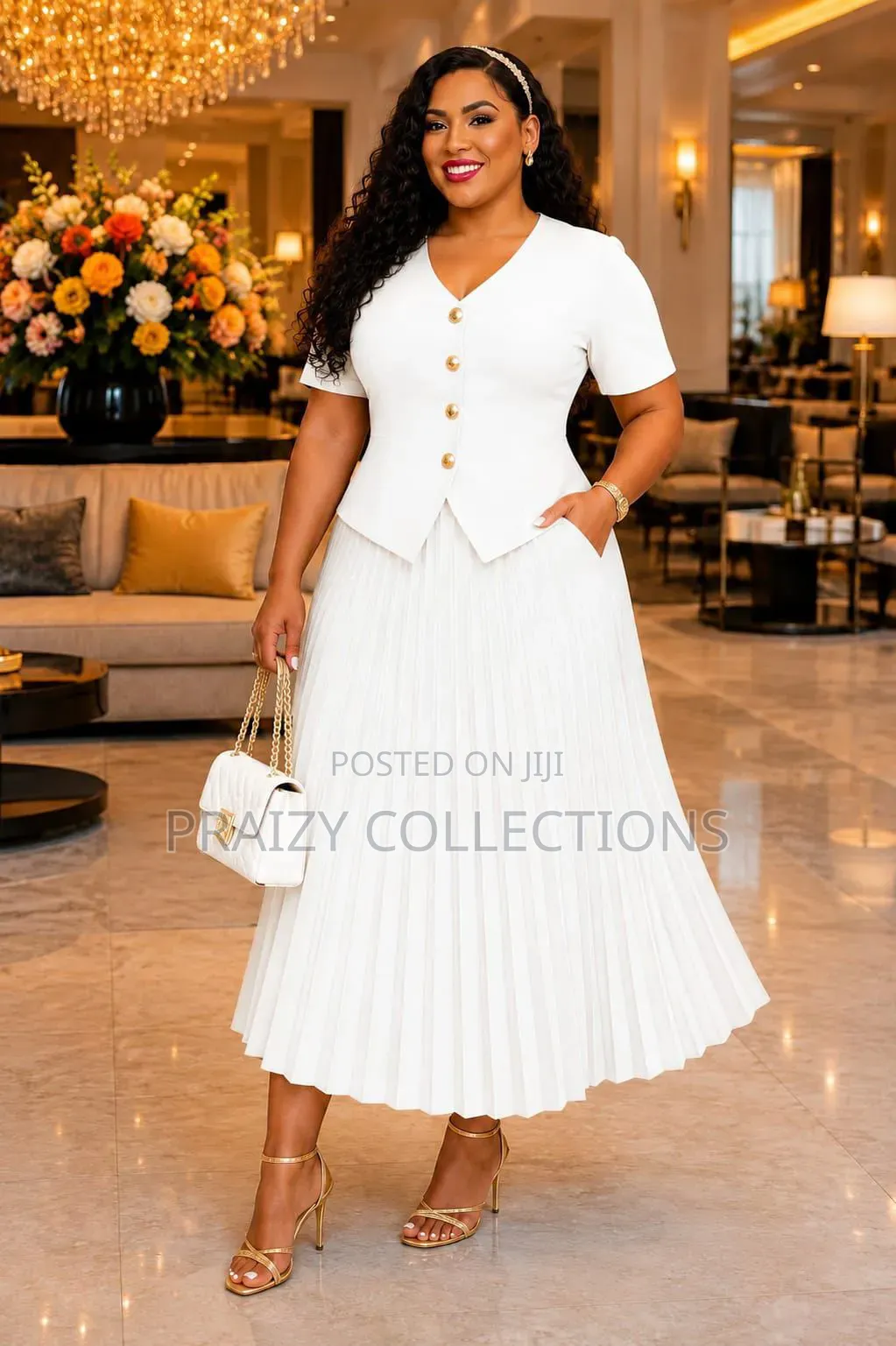 Elegant 2pc Top+Pleated Skirt