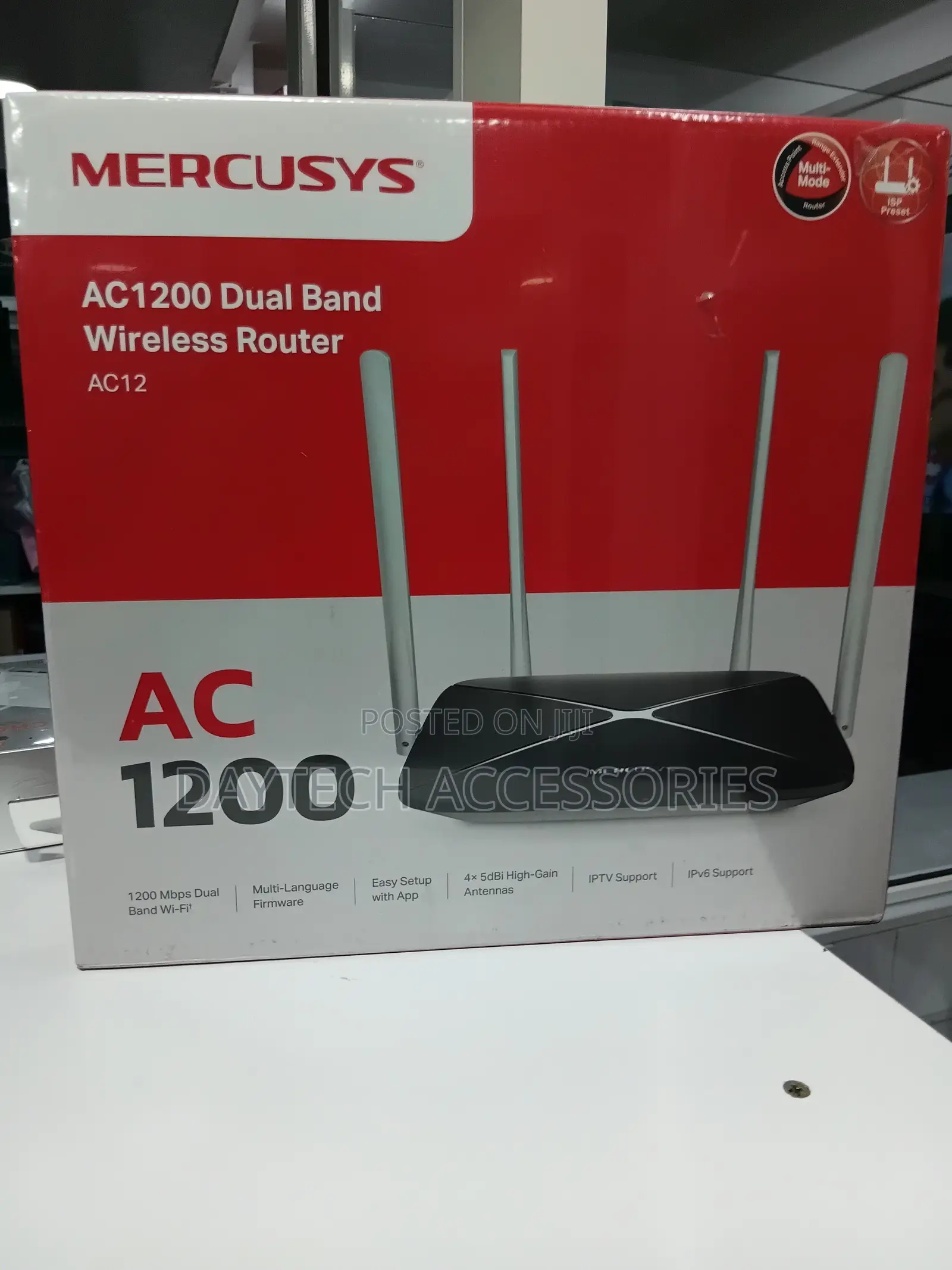This Is a Mercusys Ac12 Ac1200 Dual Band Wireless Router in Black.