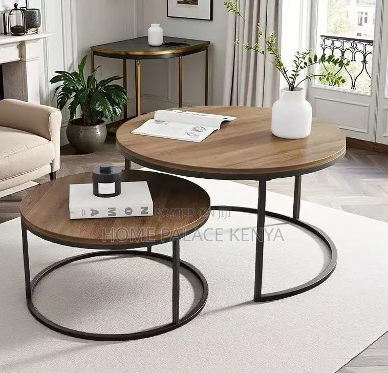 Round Table: 2 Tier Wooden Nesting Coffee Table Set