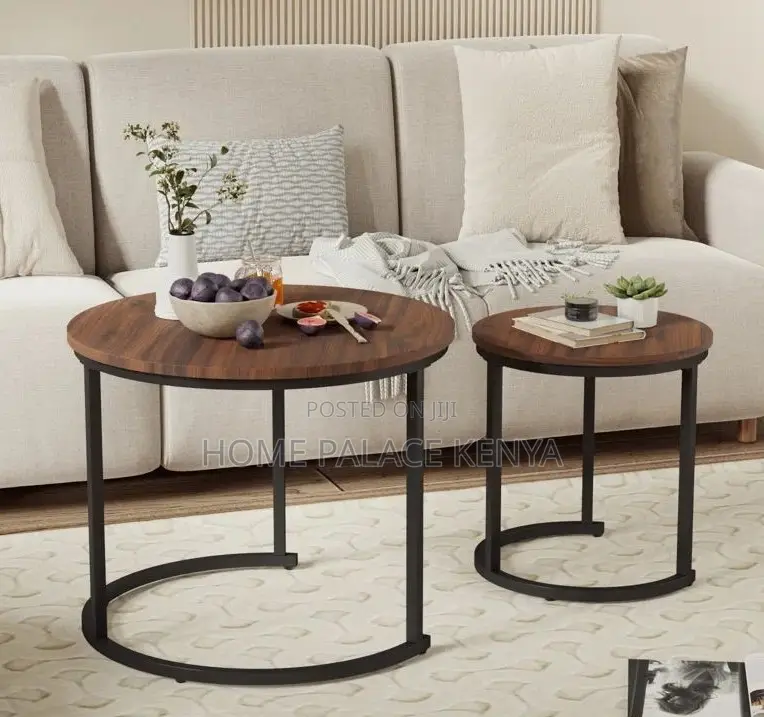 Round Table: 2 Tier Wooden Nesting Coffee Table Set