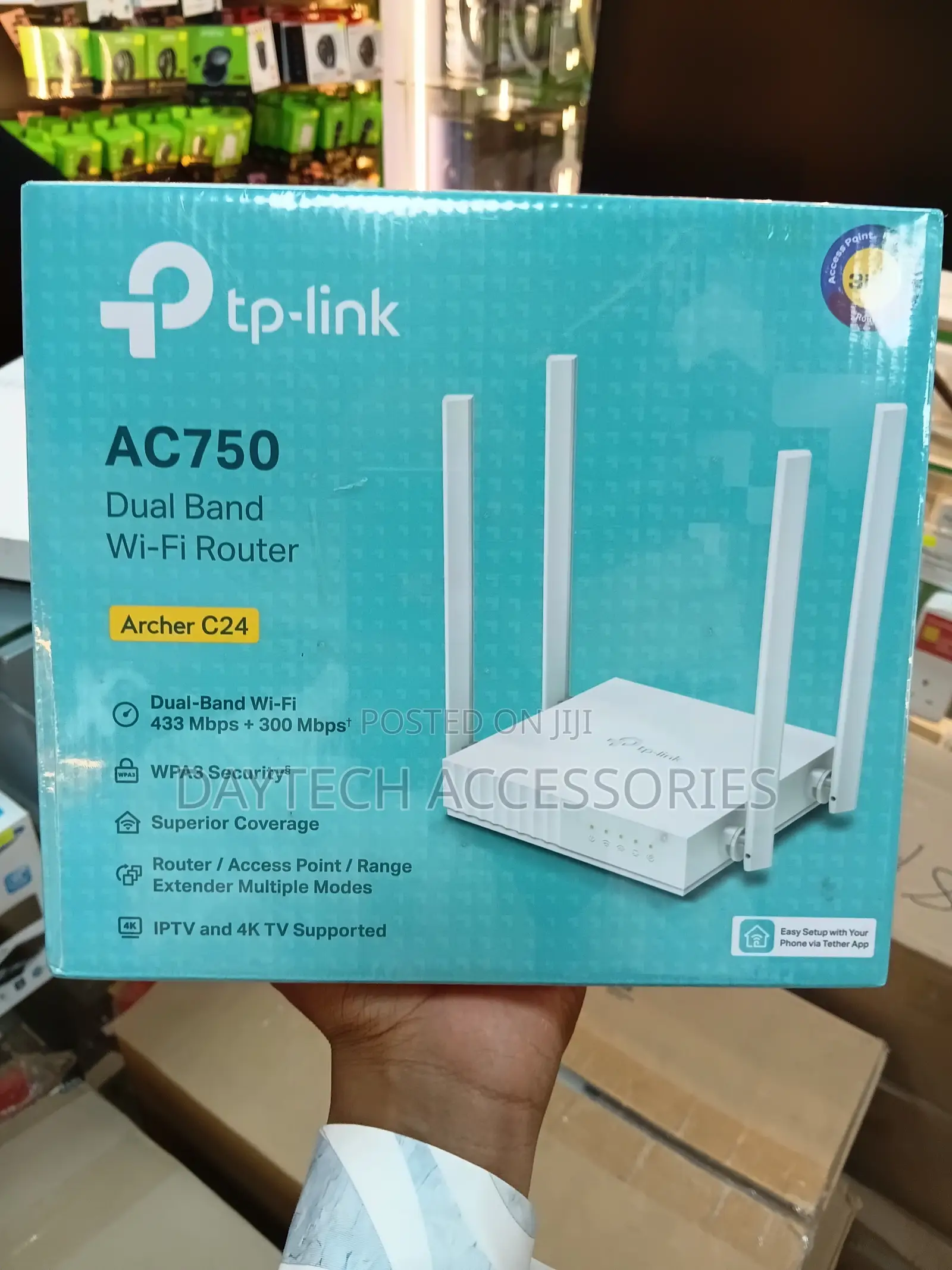 This Is a Tp-Link Archer C24 Ac750 Wireless Dual Band Router in White.